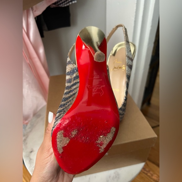 Christian Louboutin Glitter Sirene Gamma Talon 120 Slingback Heels - Picture 5 of 7